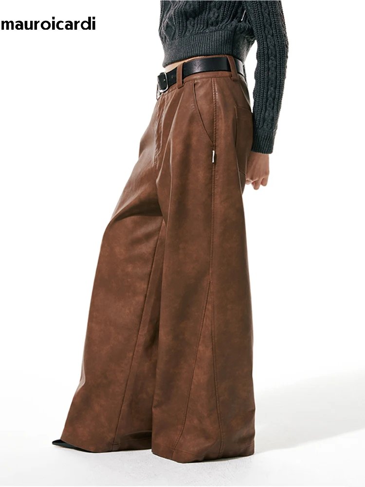 Men's Casual Brown PU Leather Pants