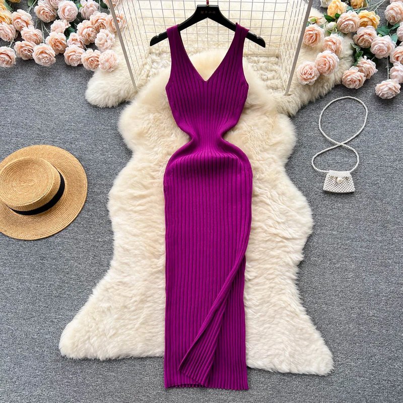 Chic Wrap Split Knitted Dress