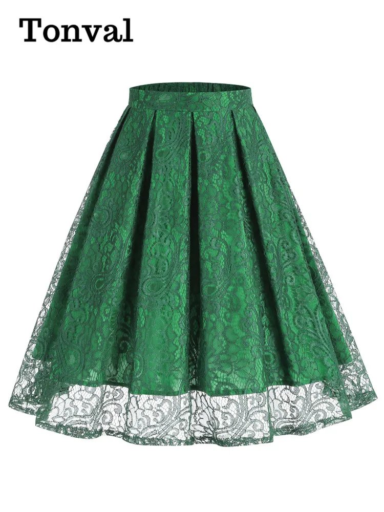 Vintage Lace Overlay Midi Skirt