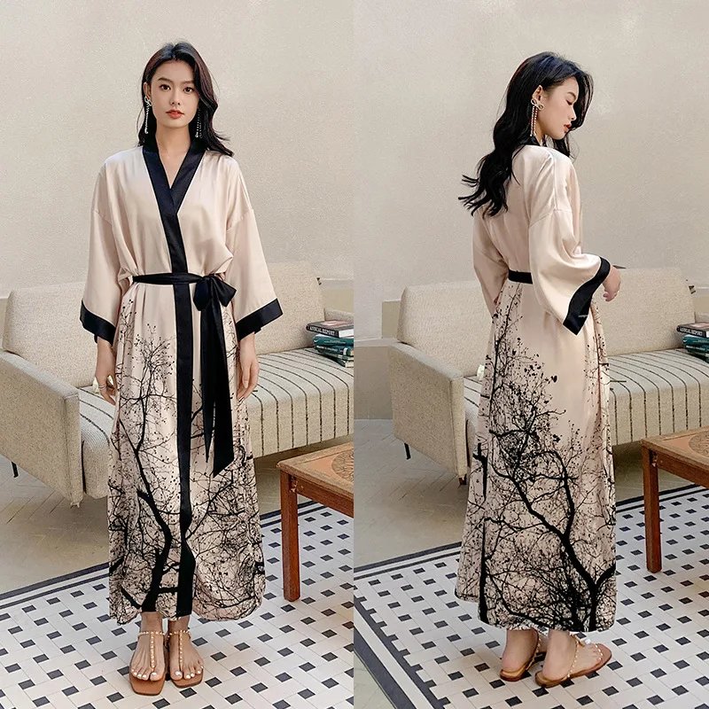Elegant Floral Silk Kimono Robe