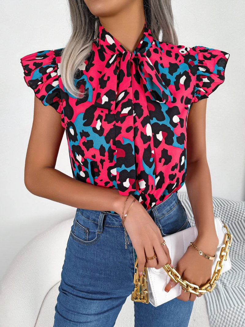 Leopard Print Chiffon Summer Blouse