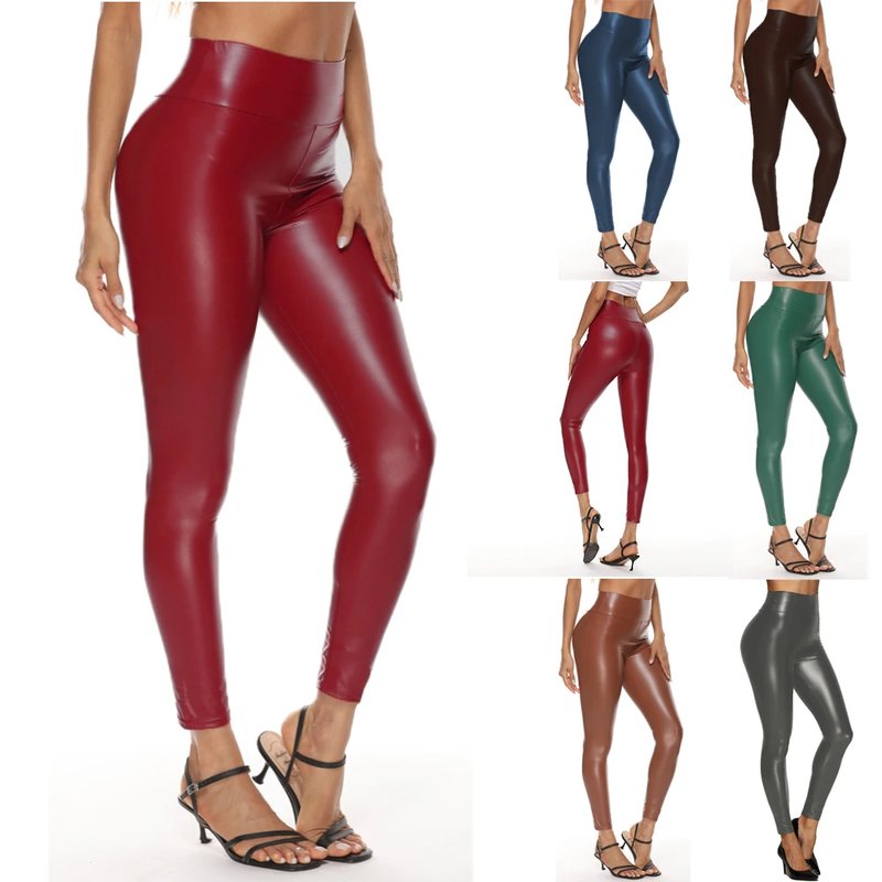 High Waist Colorful Faux Leather Pants