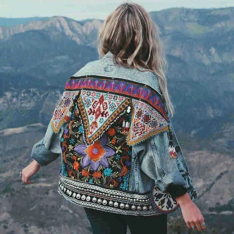 Boho Floral Denim Jacket for Women