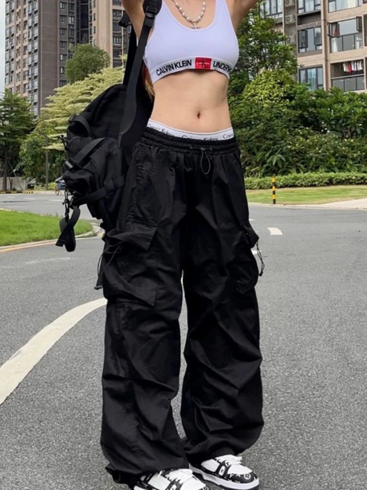 Trendy Y2K Black Cargo Pants