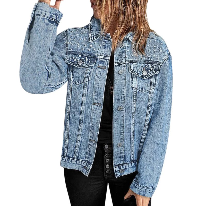 Embroidered Pearl Denim Jacket
