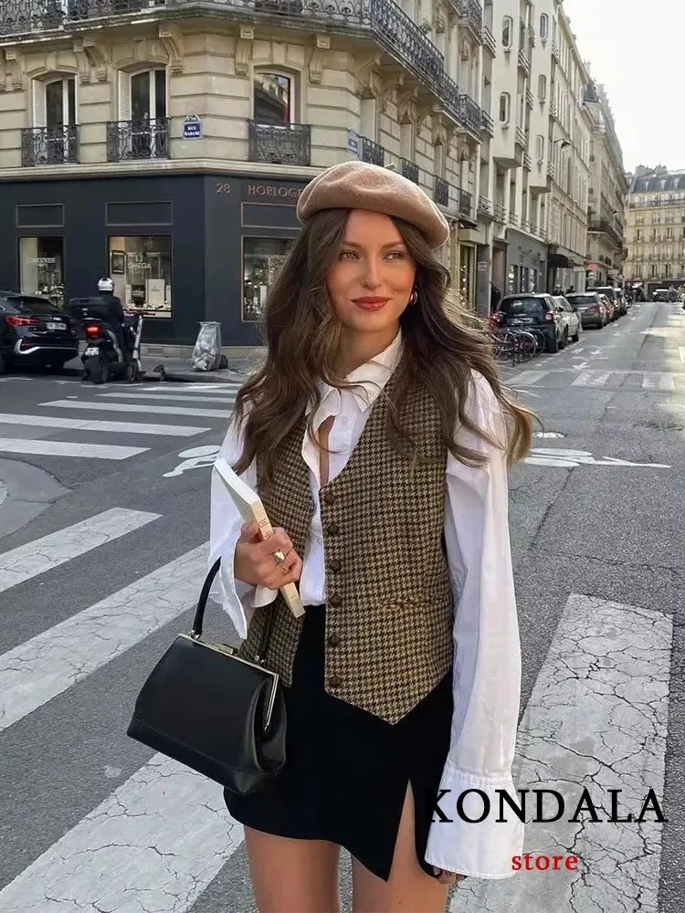 KONDALA Vintage Brown Plaid Blazer