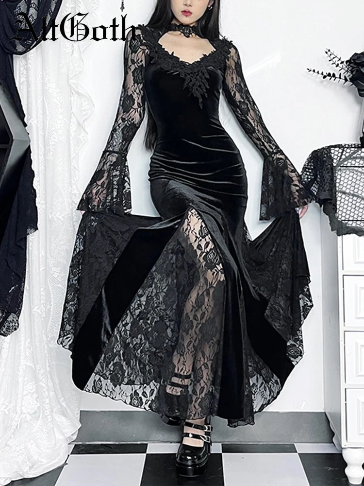 Elegant Gothic Lace Midi Dress