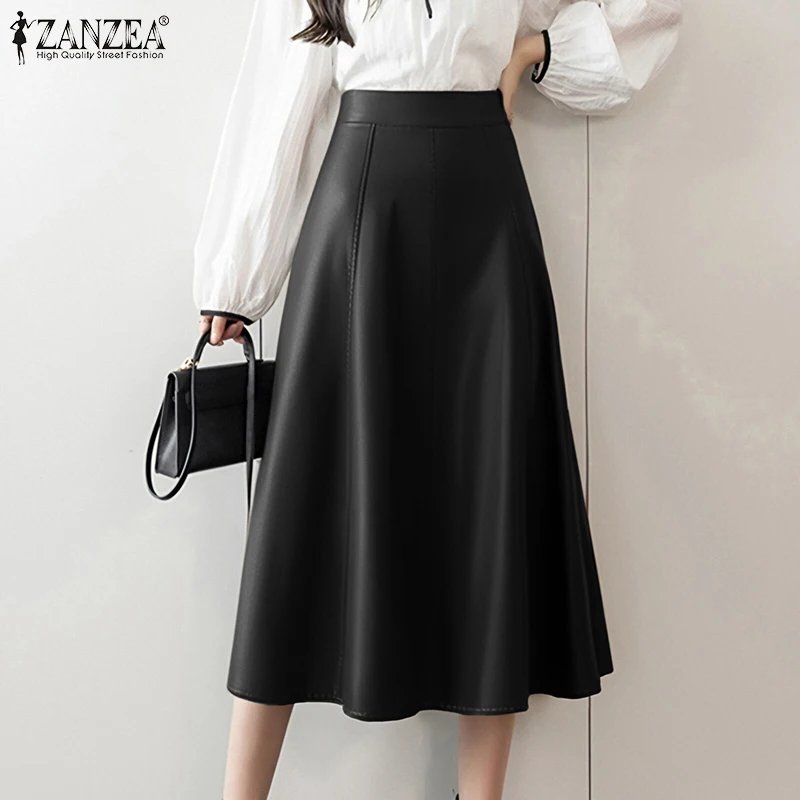 Elegant High Waist PU Leather Skirt