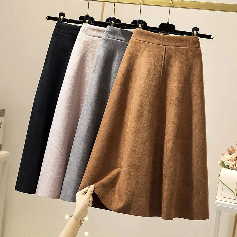 Vintage High-Waist Faux Suede Skirt