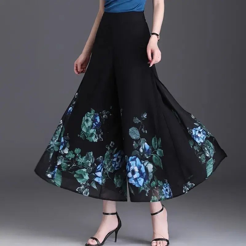 Floral Chiffon Wide Leg Pants