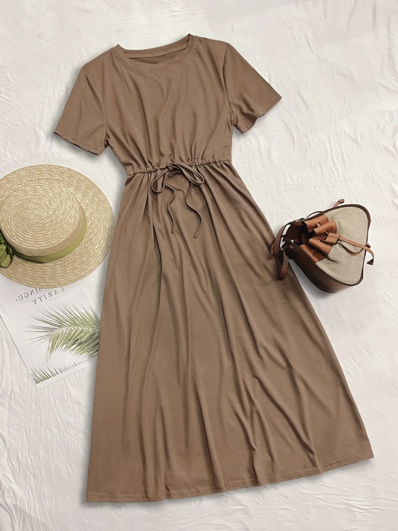 Casual Round Neck Drawstring Dress