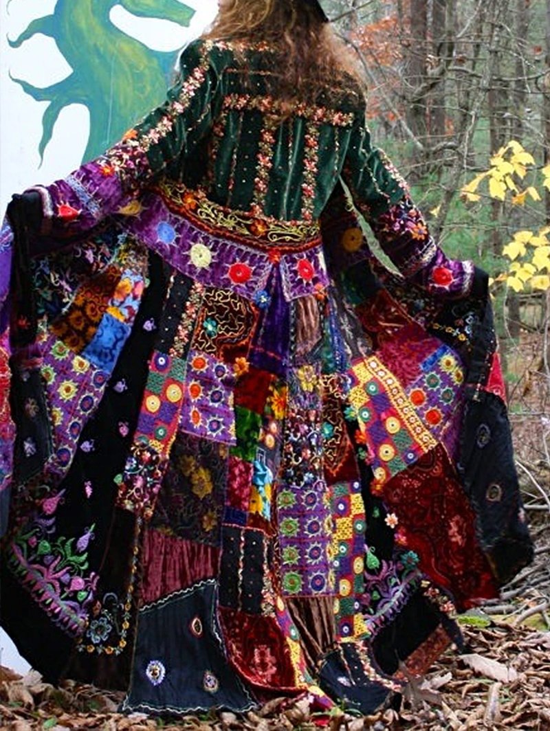 Chic Velvet Boho Color Block Coat
