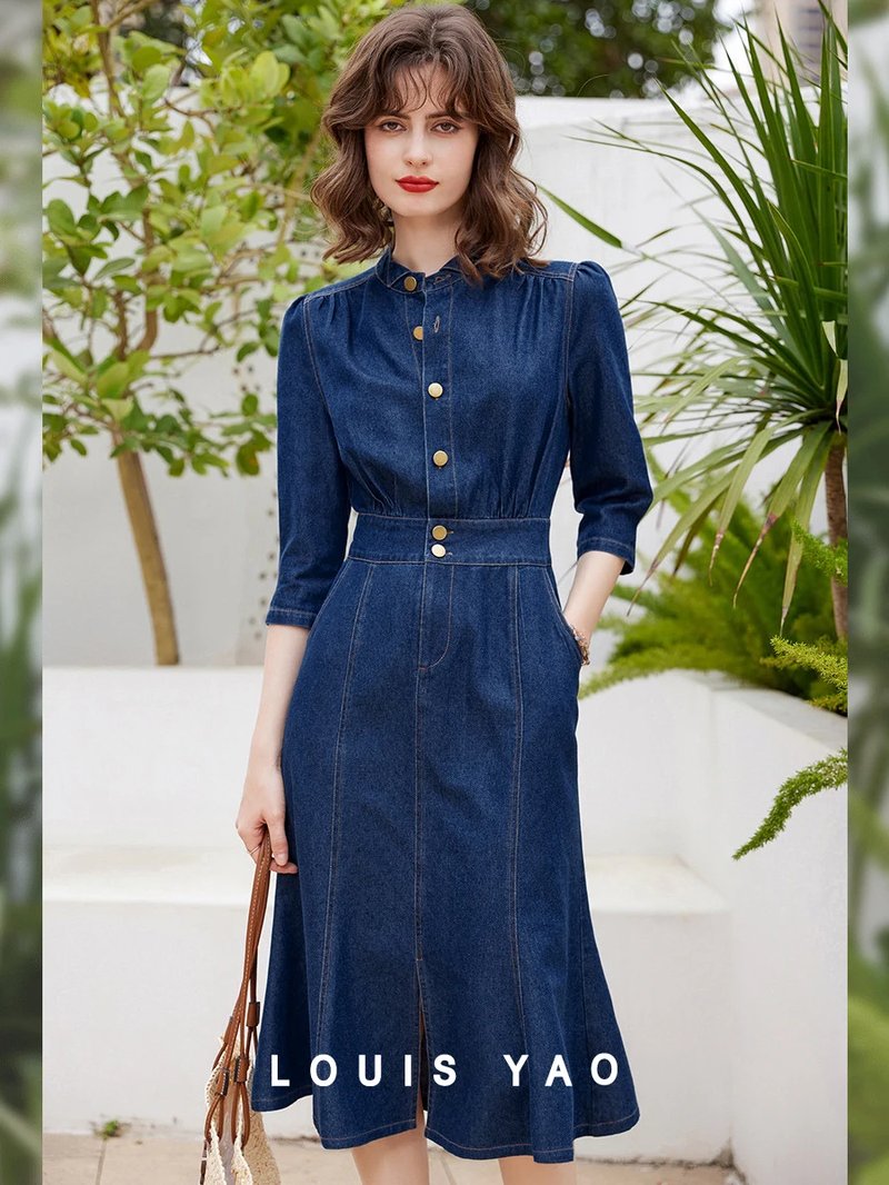 Retro Denim A-Line Dress for Women