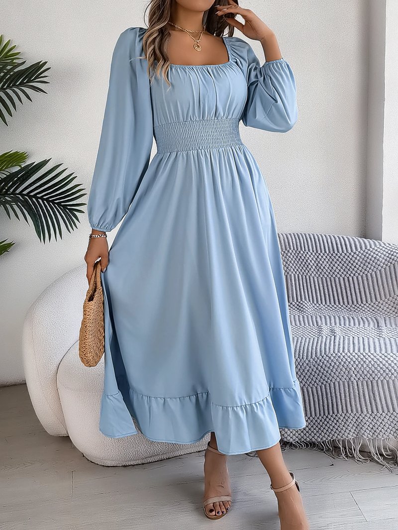 Chic Ruffle Hem Long Sleeve Dress