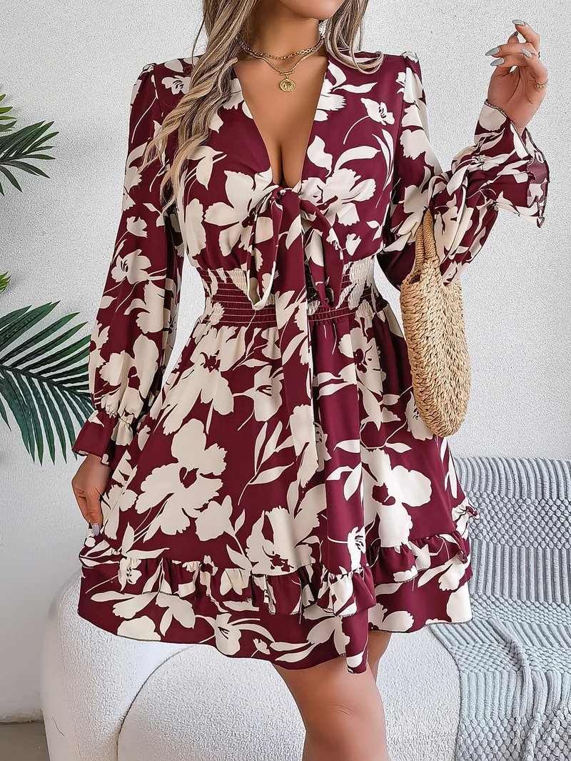 Floral Print Ruffle Hem Dress