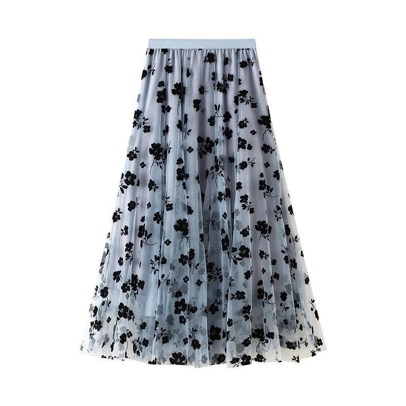 Chic Floral Tulle Midi Skirt
