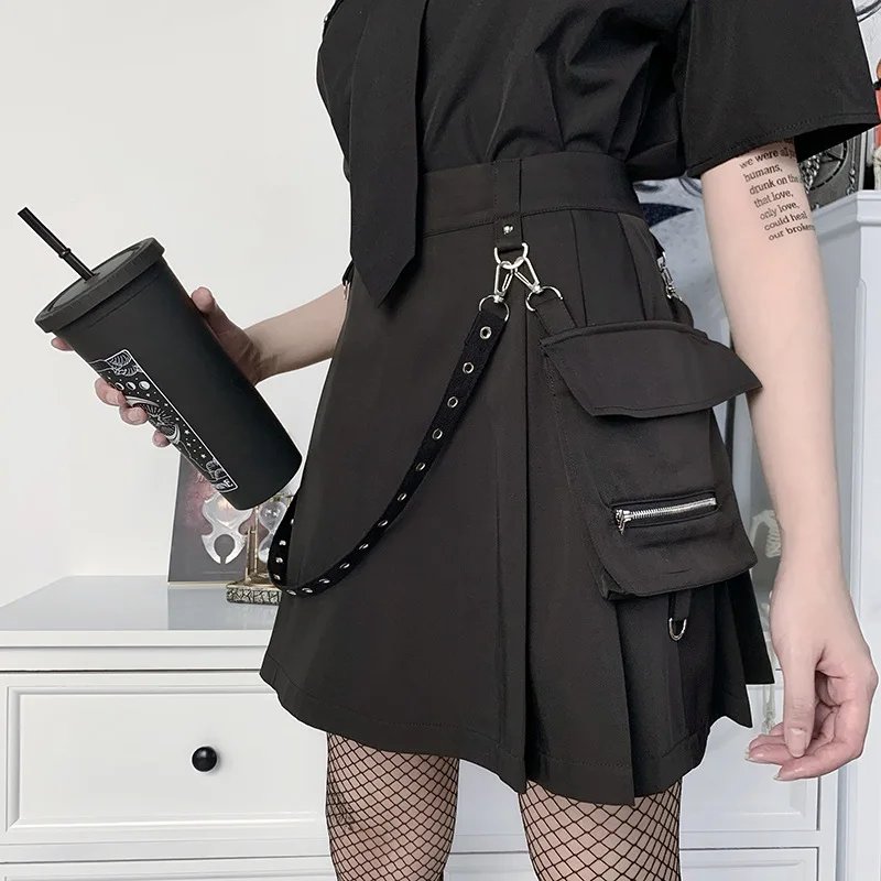 Gothic High Waist Pocket Skirt