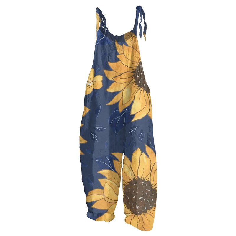 Stylish Sunflower Print Overalls
