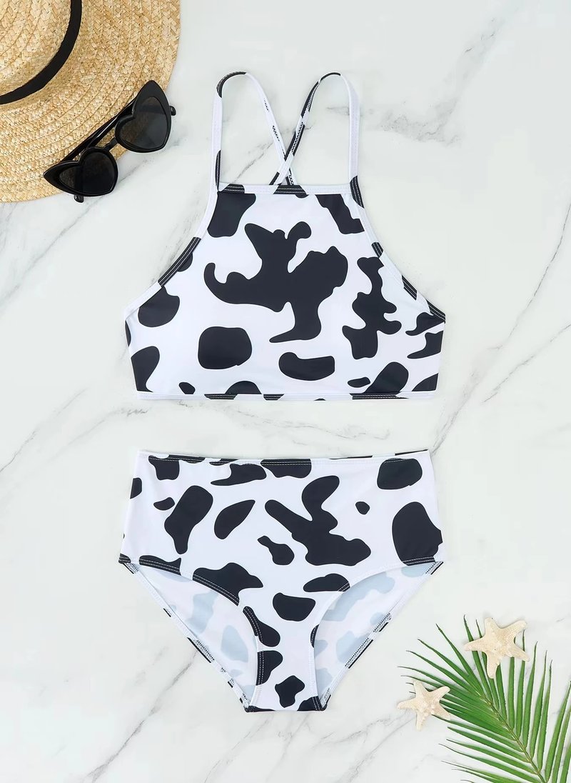 Stylish Cow Print High Neck Bikini