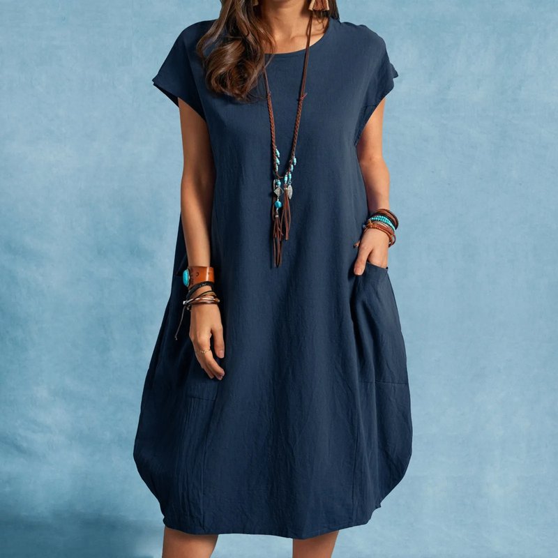 Casual Cotton Linen Pocket Dress