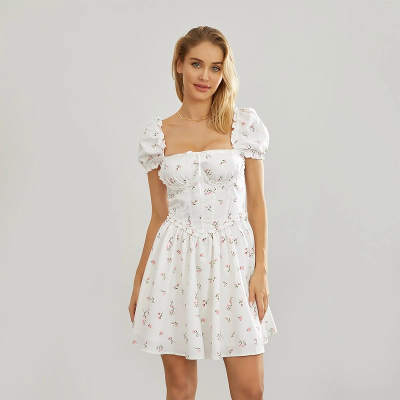 Boho Floral Ruffle Beach Dress