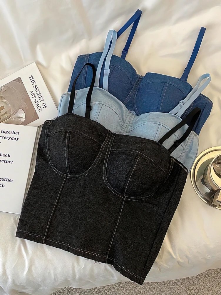 Stylish Backless Denim Crop Top