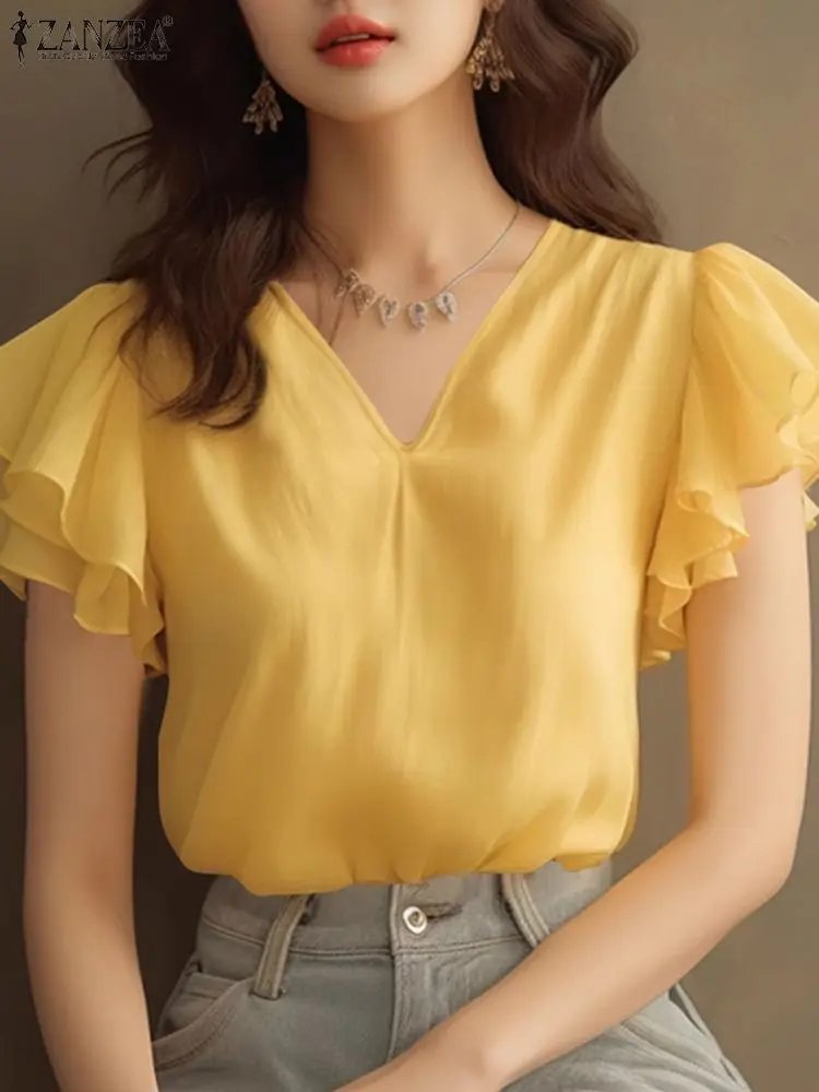 Elegant Vintage Ruffle Sleeve Blouse