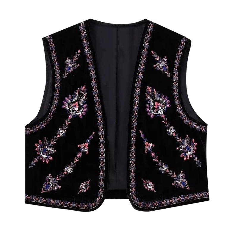 Chic Beaded Velvet Crop Vest