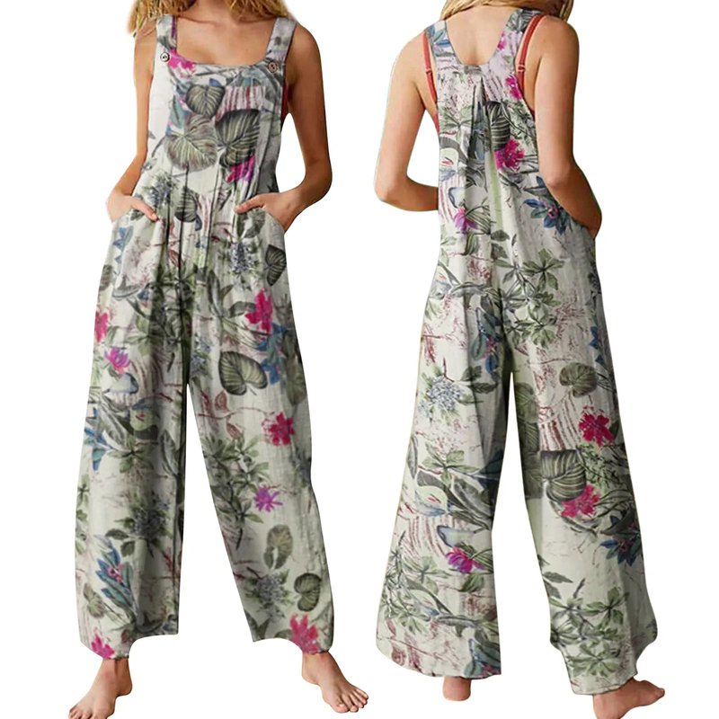 Floral Print Cotton-Linen Jumpsuit