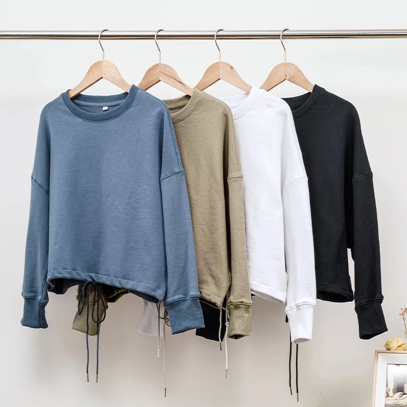Casual Cotton Drawstring Sweatshirt