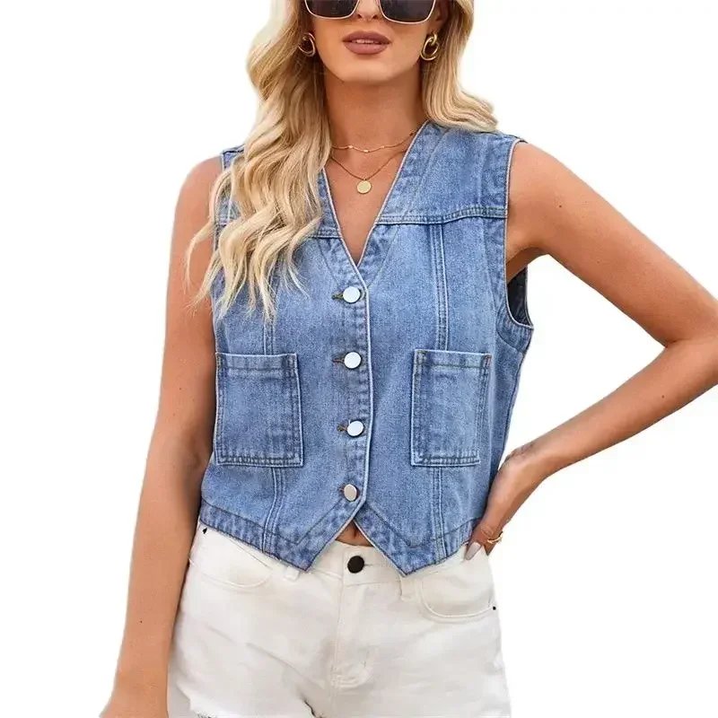 Trendy Denim Pocket Vest