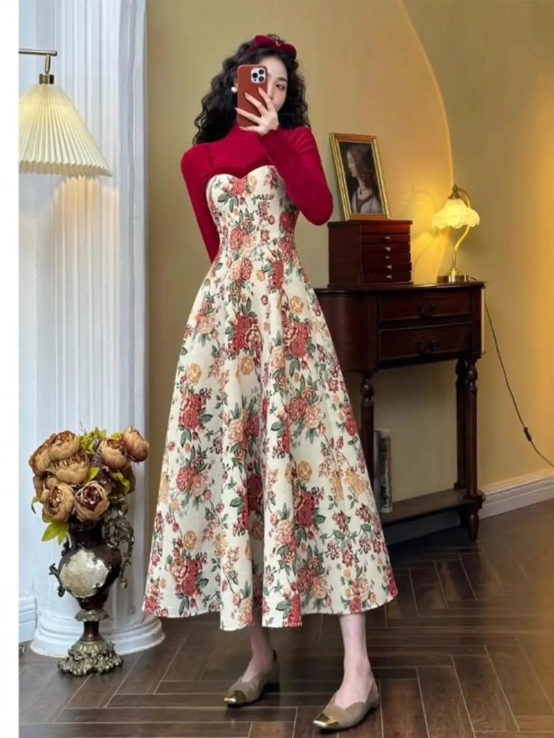 Elegant High-Waist Jacquard Dress