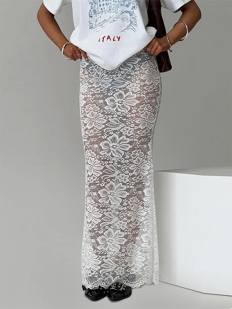 Elegant Women's Sheer Lace Skirt