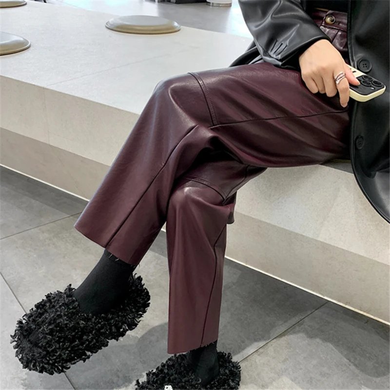 Vintage High-Waist Leather Ankle Pants