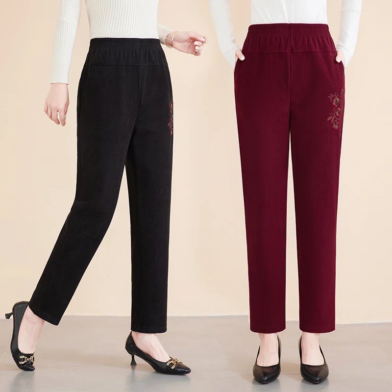 Plus Size Embroidered Corduroy Pants