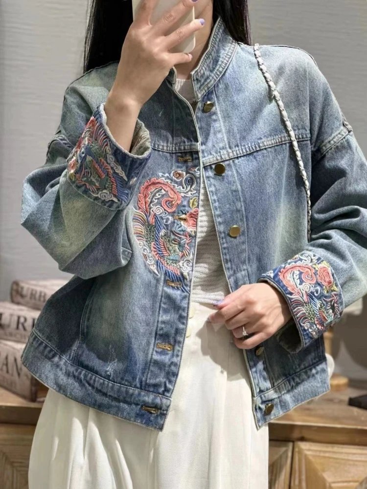 Vintage Chinese Embroidery Denim Jacket