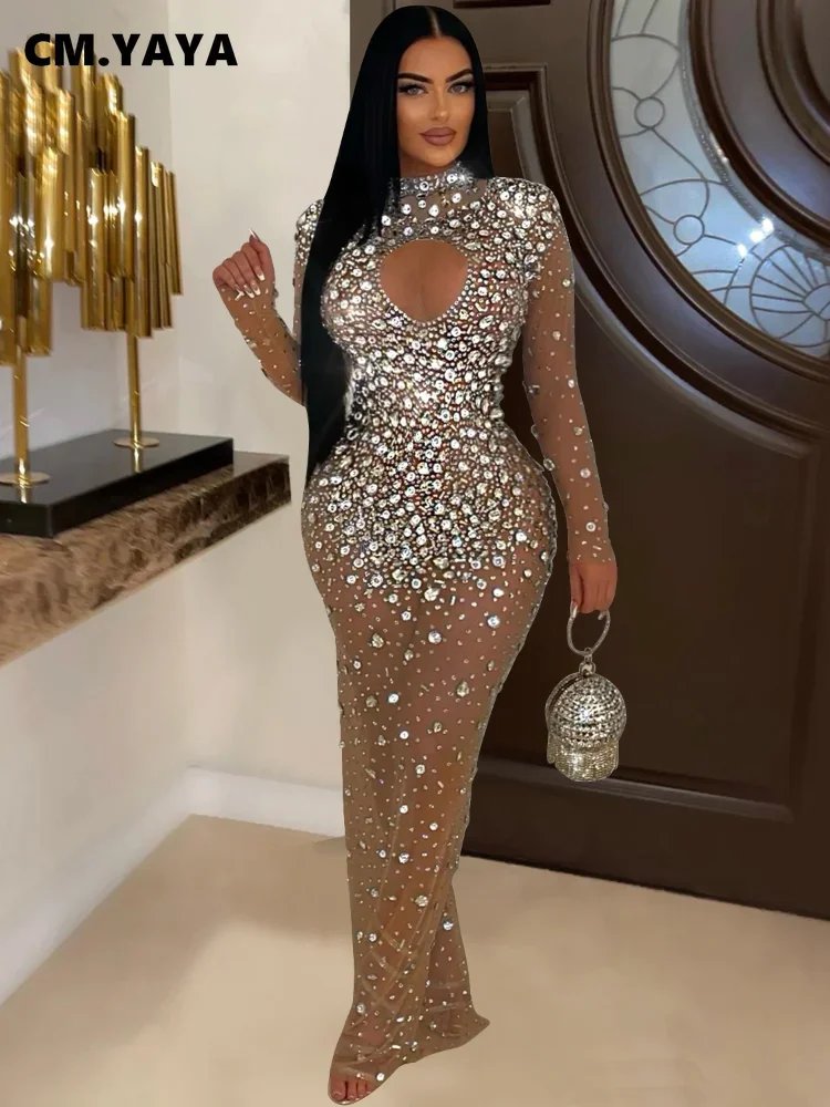 Elegant Rhinestone Mermaid Maxi Dress