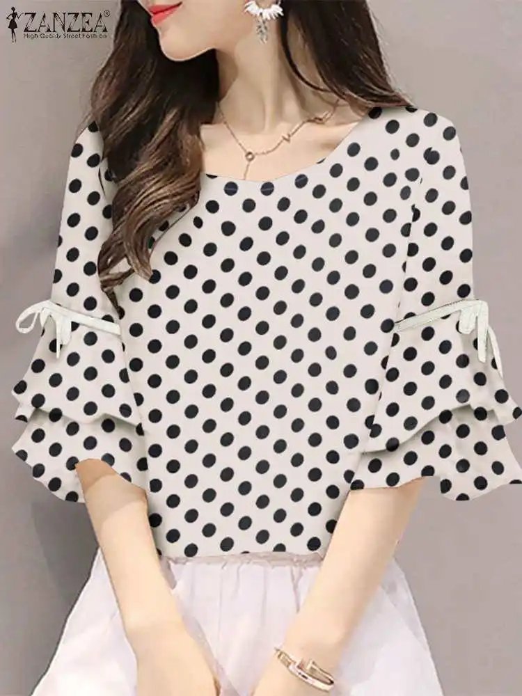 Elegant Polka Dot Half Sleeve Blouse