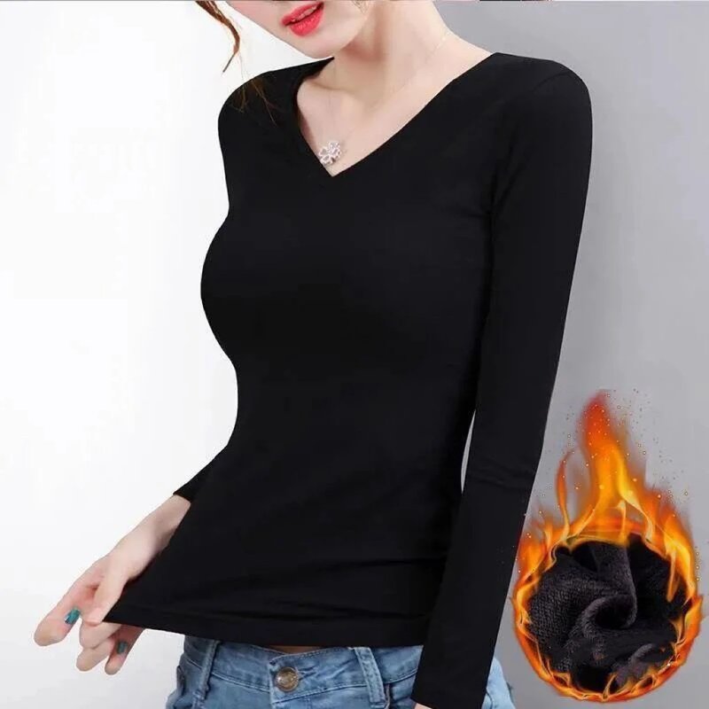 Velvet Long-Sleeve V-Neck Top