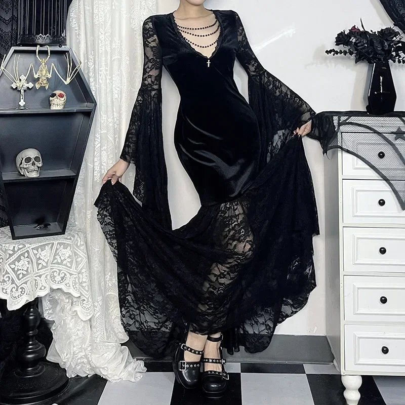 Elegant Gothic Floral Lace Dress