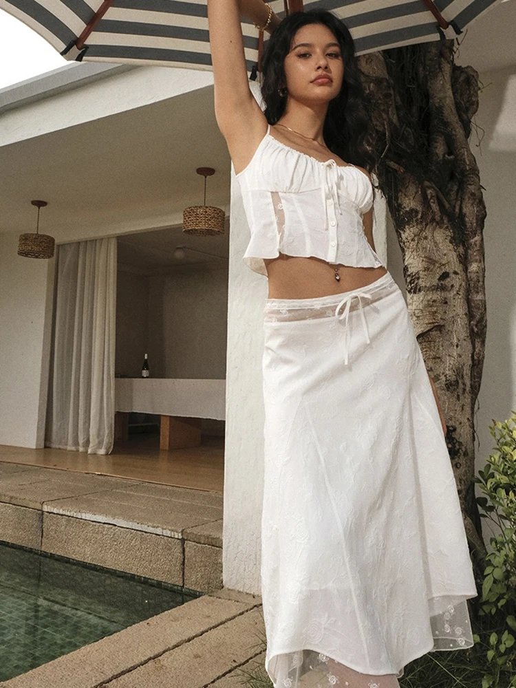 Floral Mesh Maxi Skirt for Summer