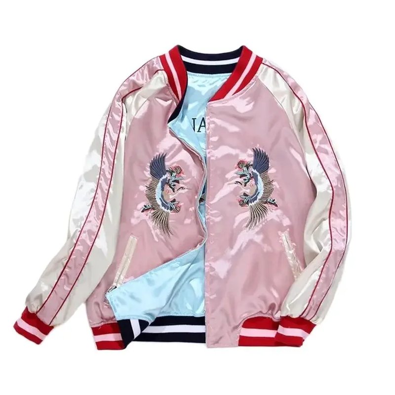 Embroidered Satin Bomber Jacket