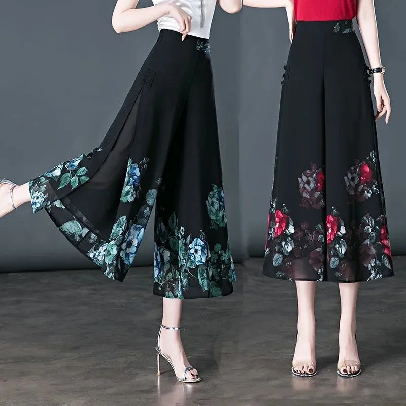 Floral Chiffon Wide Leg Pants
