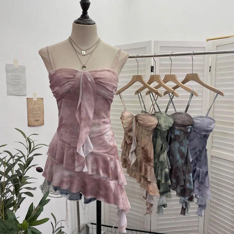 Stylish Tie-Dye Mesh Camisole