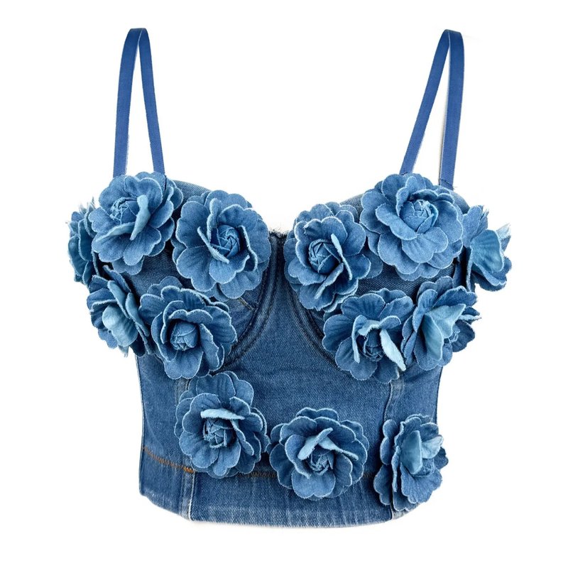 Handmade Floral Denim Corset Top