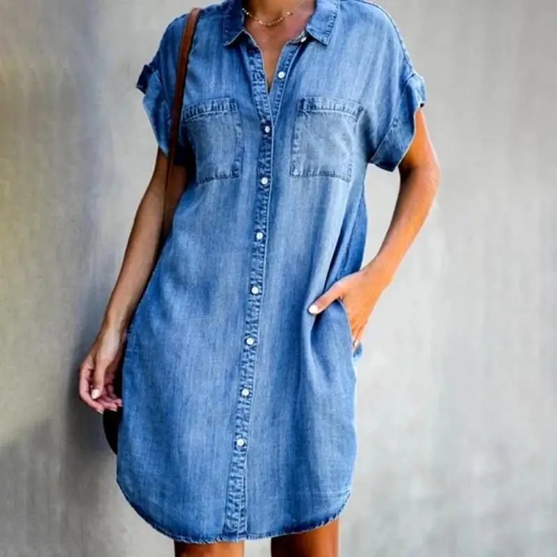 Casual Denim Shirt Dress for Women