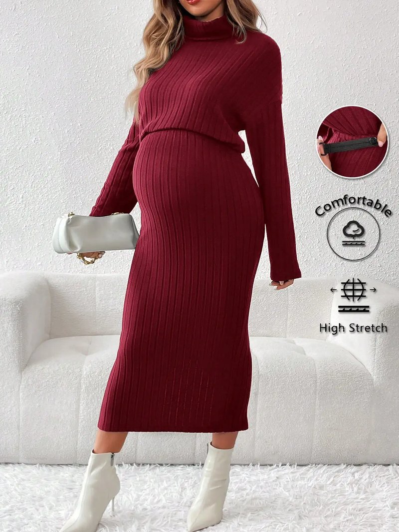 Elegant Maternity Knit Hoodie Set