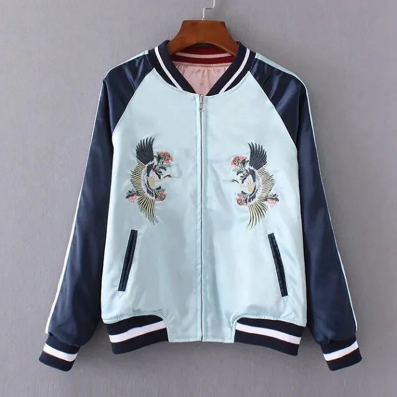 Embroidered Satin Bomber Jacket