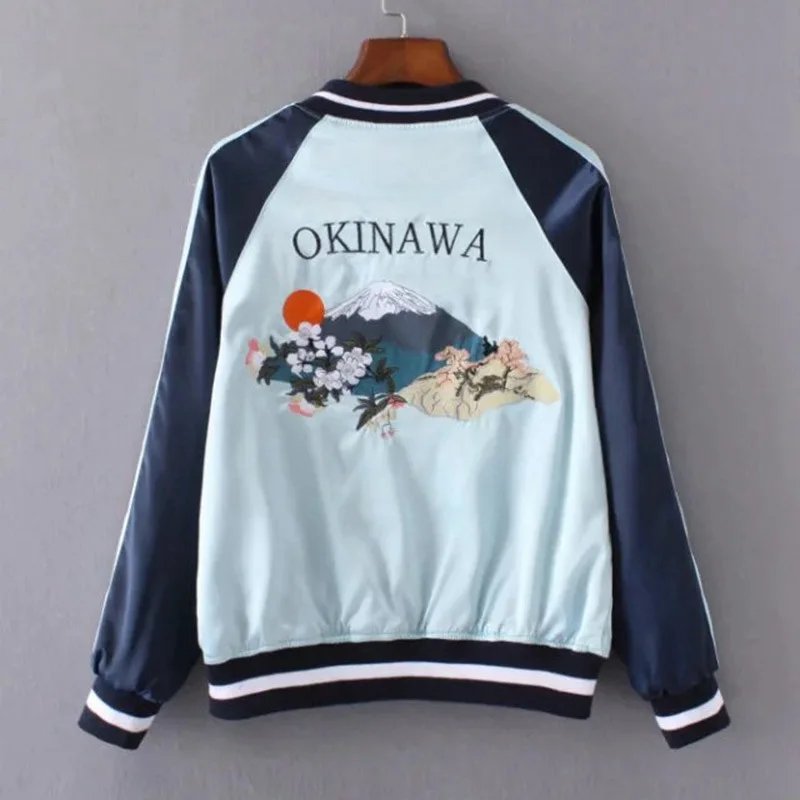 Embroidered Satin Bomber Jacket for Women