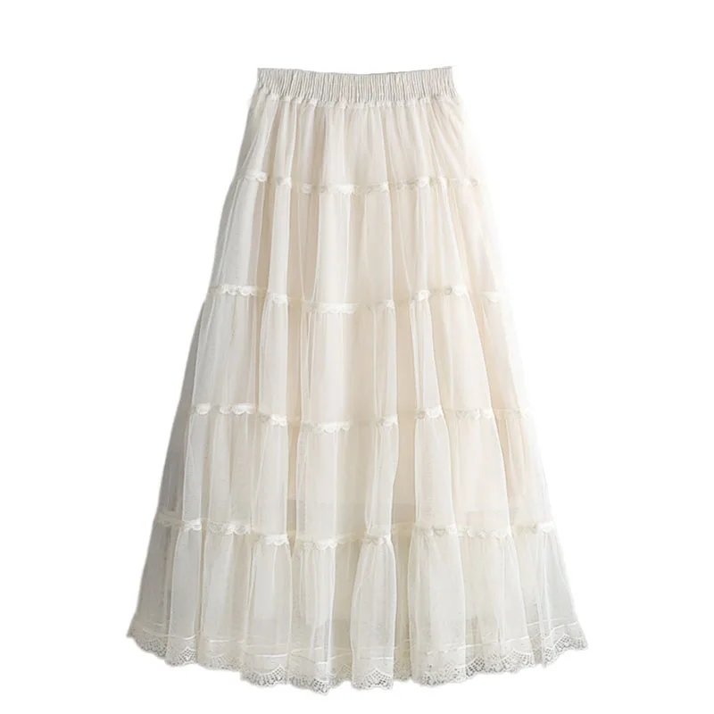 Elegant Lace Pleated Midi Skirt